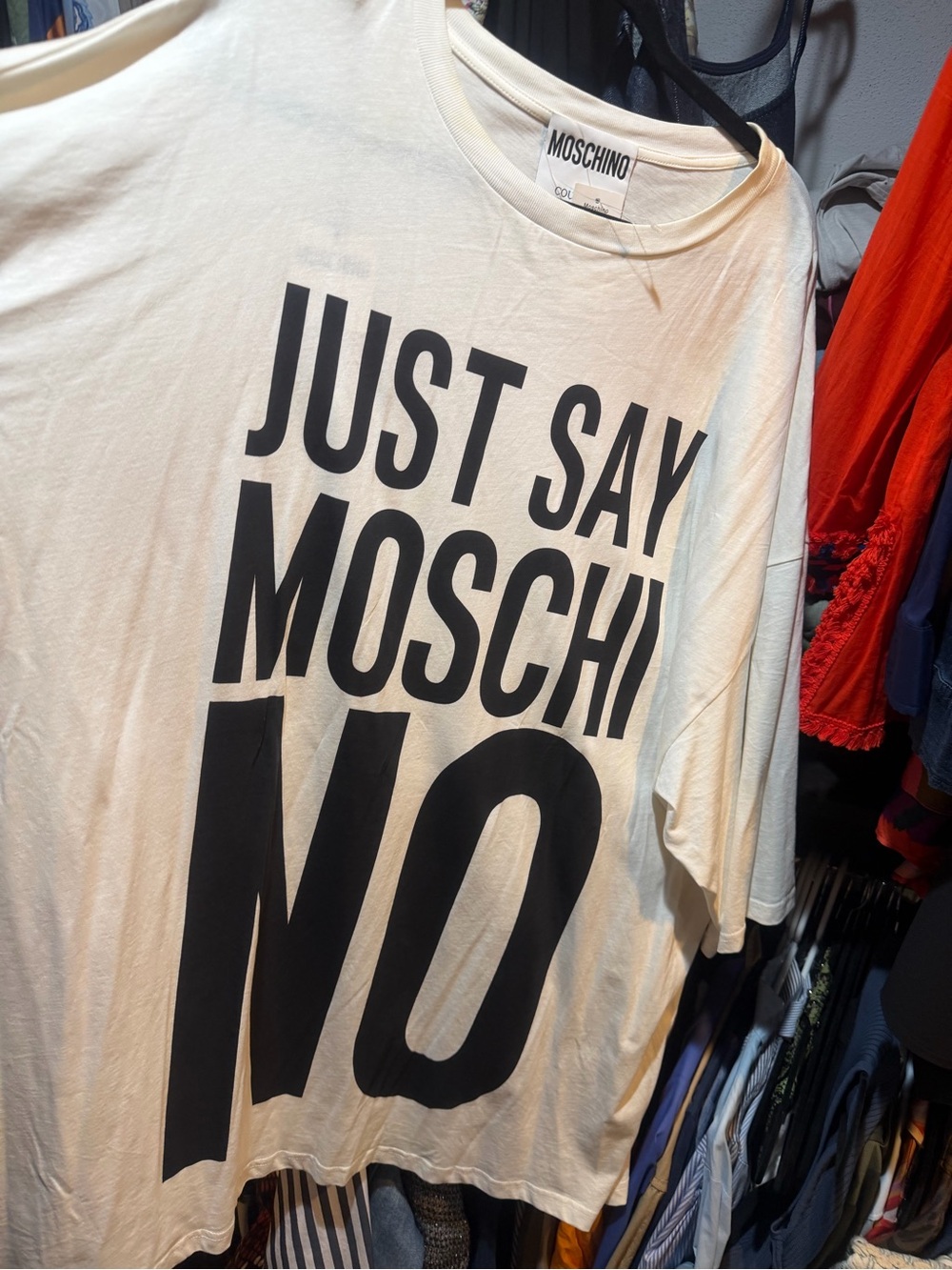 Moschino White Graphic 'JUST SAY MOSCHINO NO' Short Sleeve Tee